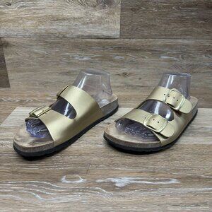 Sonoma Artwork Gold Metallic Double Strap Slide Sandal Women's Size 9